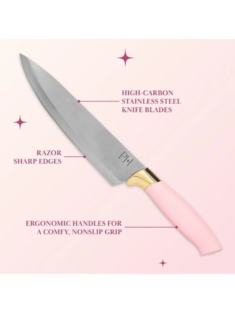 12-Piece Pink Kitchen Knife Set - High-Carbon Stainless Steel, Precision Blades